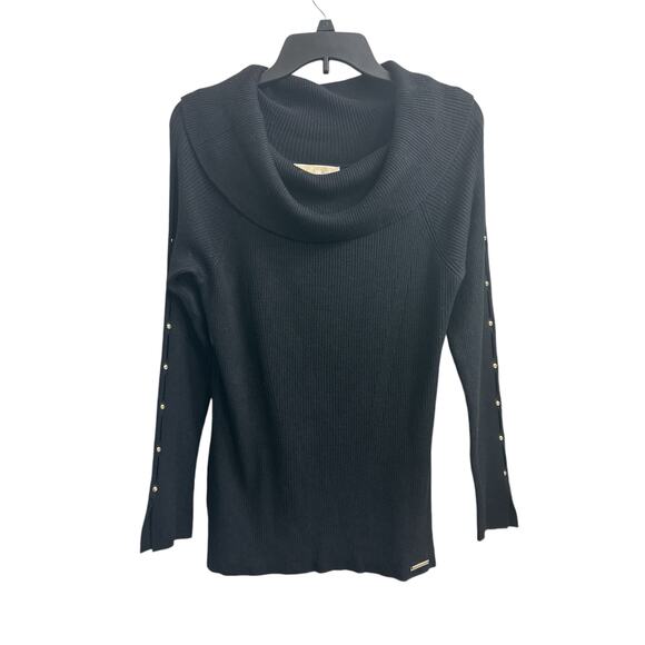 Michael Kors Womens Black Cowl Neck Stud Split Sleeve Knit Sweater Top - Large - Picture 1 of 10
